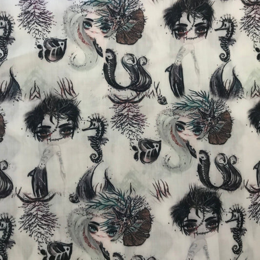 CLEARANCE- Gothic Mermaid Poly Cotton Blend Fabric