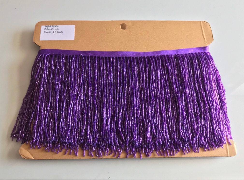 5 yard bolt-6.5/6" PURPLE Glass BUGLE Bead Beaded Fringe Lamp Costume Trim