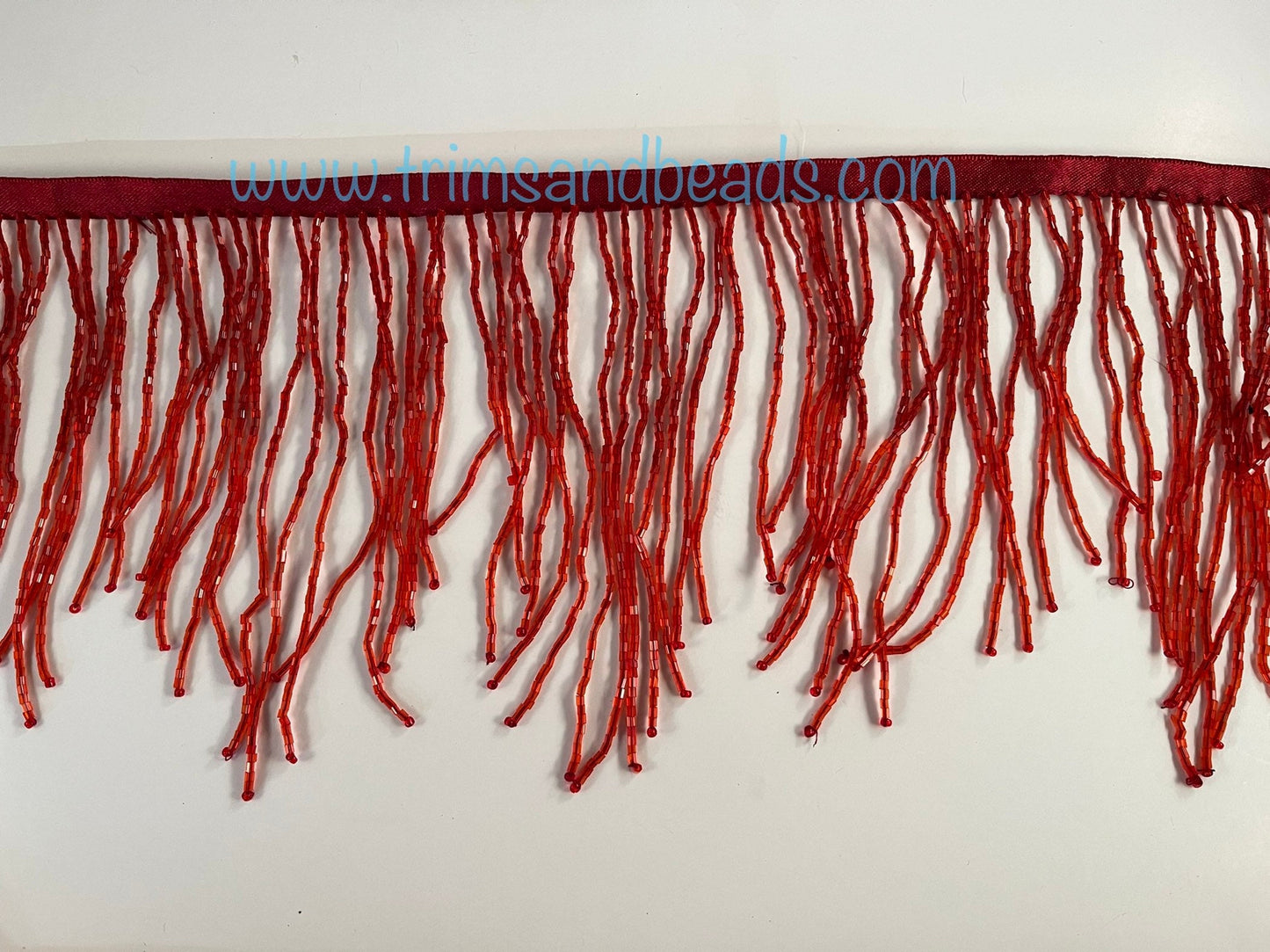 5 Yard Bolt- 6.5" Cranberry Burgundy to Red Sparkling Ombre Ombré CHEVRON Glass BUGLE Bead Beaded Fringe Lamp Costume Trim Variegated