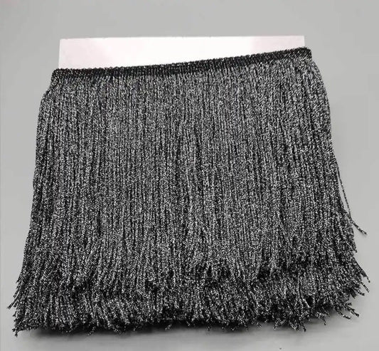 By the Yard-6" METALLIC Black with Silver Chainette Fabric Fringe Lampshade Lamp Costume Trim