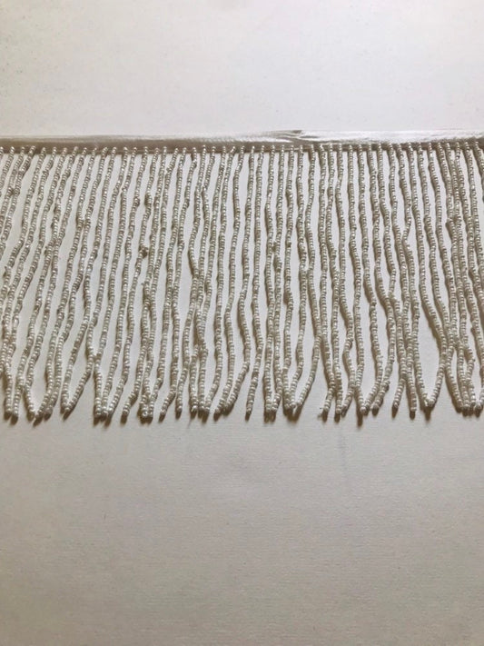 6/6.5" WHITE Glass SEED Bead Beaded Fringe Lamp Costume Trim