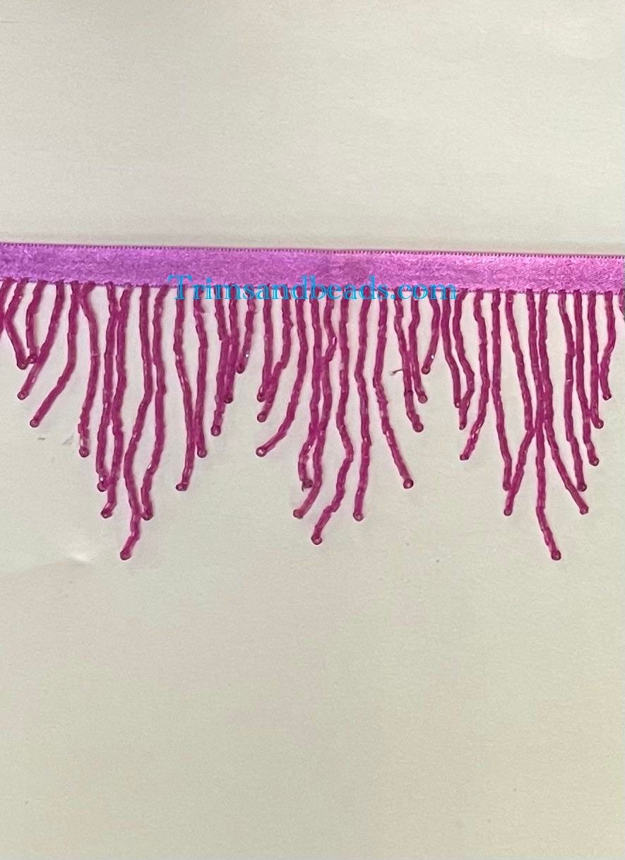 3" FUCHSIA AB Glass CHEVRON Bugle Bead Beaded Ombre Fringe Lamp Costume Trim Variegated