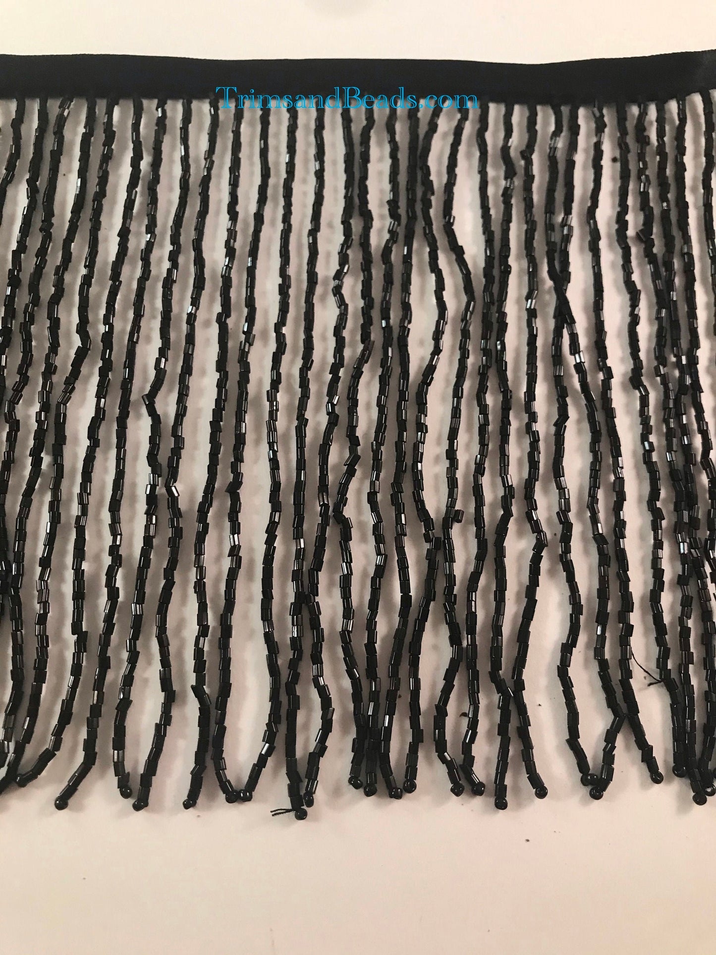 6" BLACK Glass BUGLE Bead Beaded Fringe Lamp Costume Trim