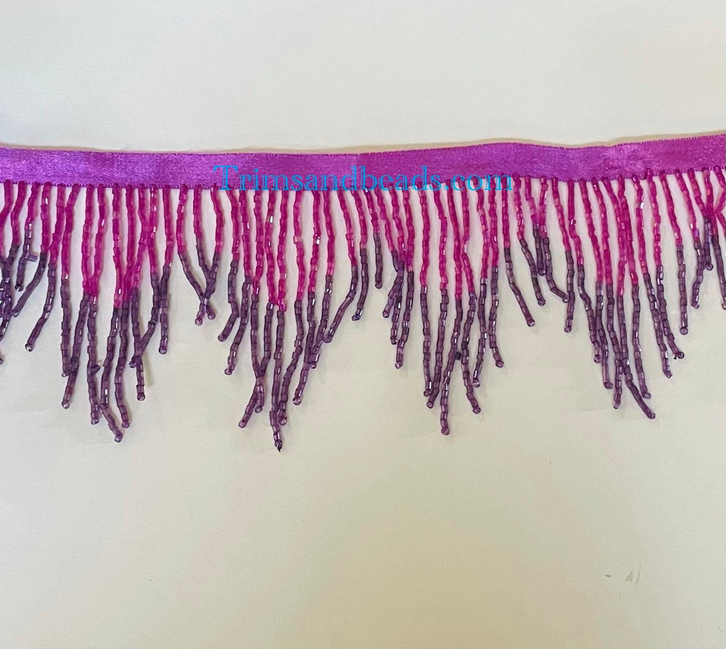 3" FUCHSIA Ab/PURPLE Glass CHEVRON Bugle Bead Beaded Ombre Fringe Lamp Costume Trim Variegated