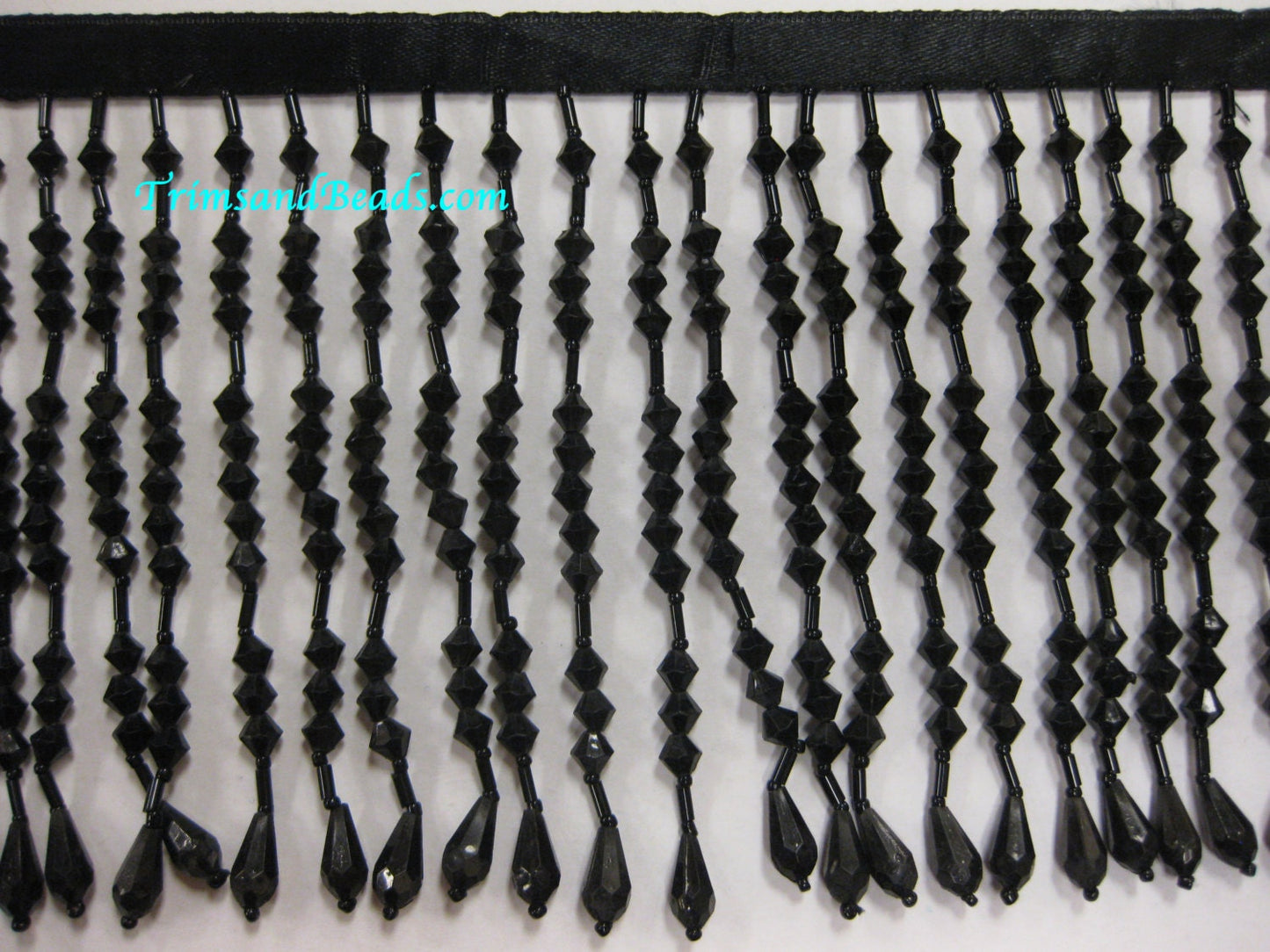 5 Yard Bolt- BLACK 5" ACRYLIC & Glass Seed Bead Beaded Fringe Lamp Costume Trim