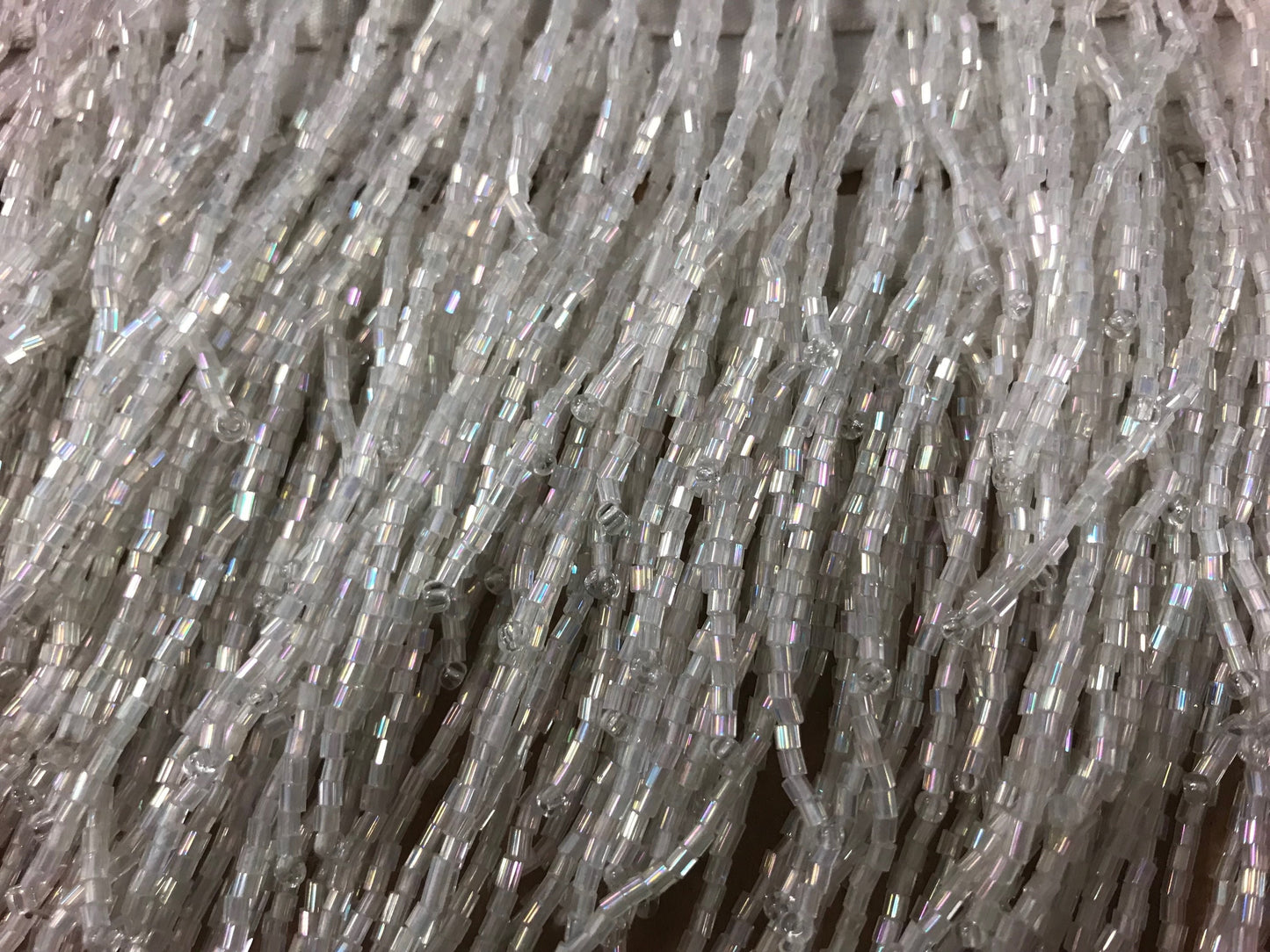 5 Yard Bolt-4/4.5" IRIDESCENT Crystal White AB Clear Glass BUGLE Bead Chevron Beaded Fringe Lamp Costume Trim Variegated