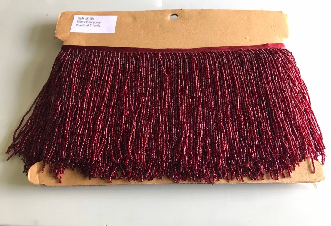 5 yard bolt 6" BURGUNDY RED Glass SEED Bead Beaded Fringe Lamp Costume Trim