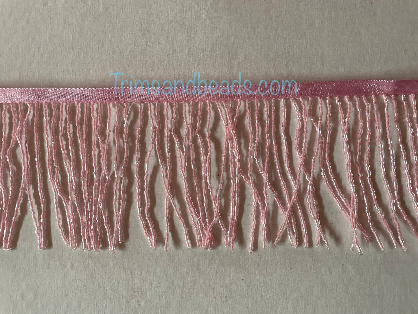 5 yard bolt 4/4.5" LIGHT PINK Glass BUGLE Bead Beaded Fringe Lamp Costume Trim