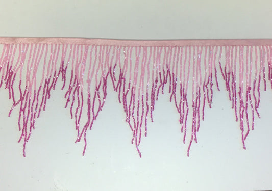 5 Yard Bolt-6.5" Light Pink/Hot Pink Ombre Ombré Chevron Glass BUGLE Bead Beaded Fringe Lamp Costume Trim