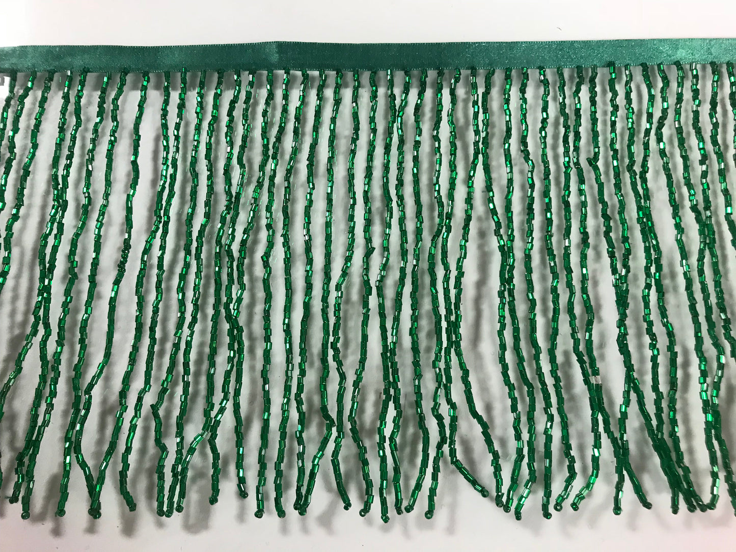 6" EMERALD GREEN Glass BUGLE Bead Beaded Fringe Lamp Costume Trim