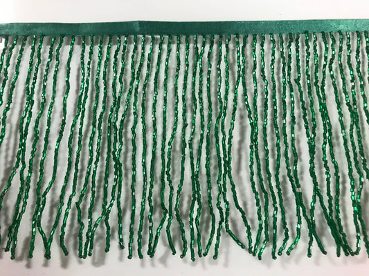 6" EMERALD GREEN Glass BUGLE Bead Beaded Fringe Lamp Costume Trim