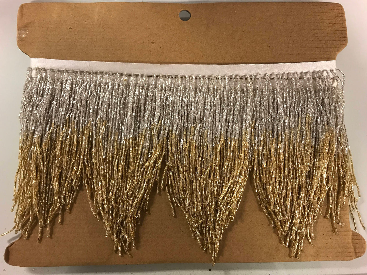 5 Yard Bolt- 6.5/6" Silver/Gold Sparkling Ombre Ombré CHEVRON Glass BUGLE Bead Beaded Fringe Lamp Costume Trim