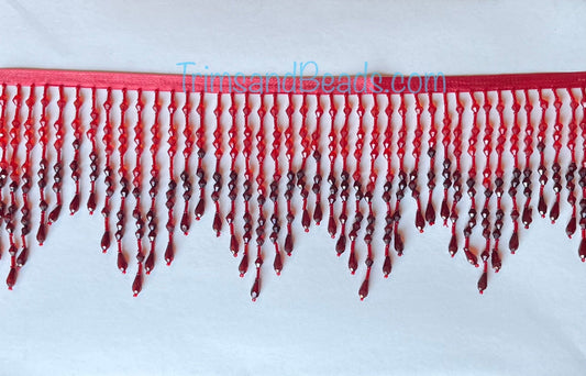 5" RED/BURGUNDY Acrylic & Glass CHEVRON Bead Beaded Fringe Teardrop Ends Lamp Costume Trim