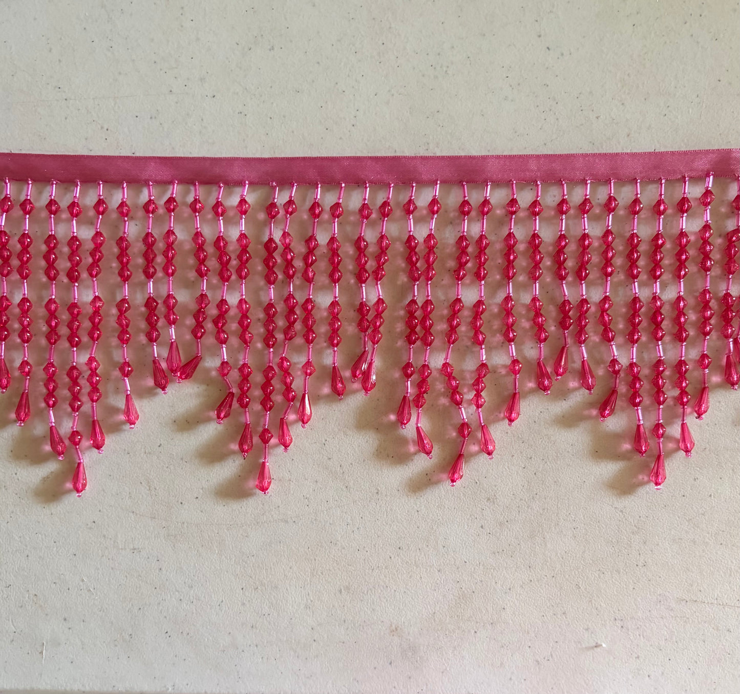 5" Hot Pink ACRYLIC & Glass CHEVRON Bead Beaded Fringe Teardrop Ends Lamp Costume Trim