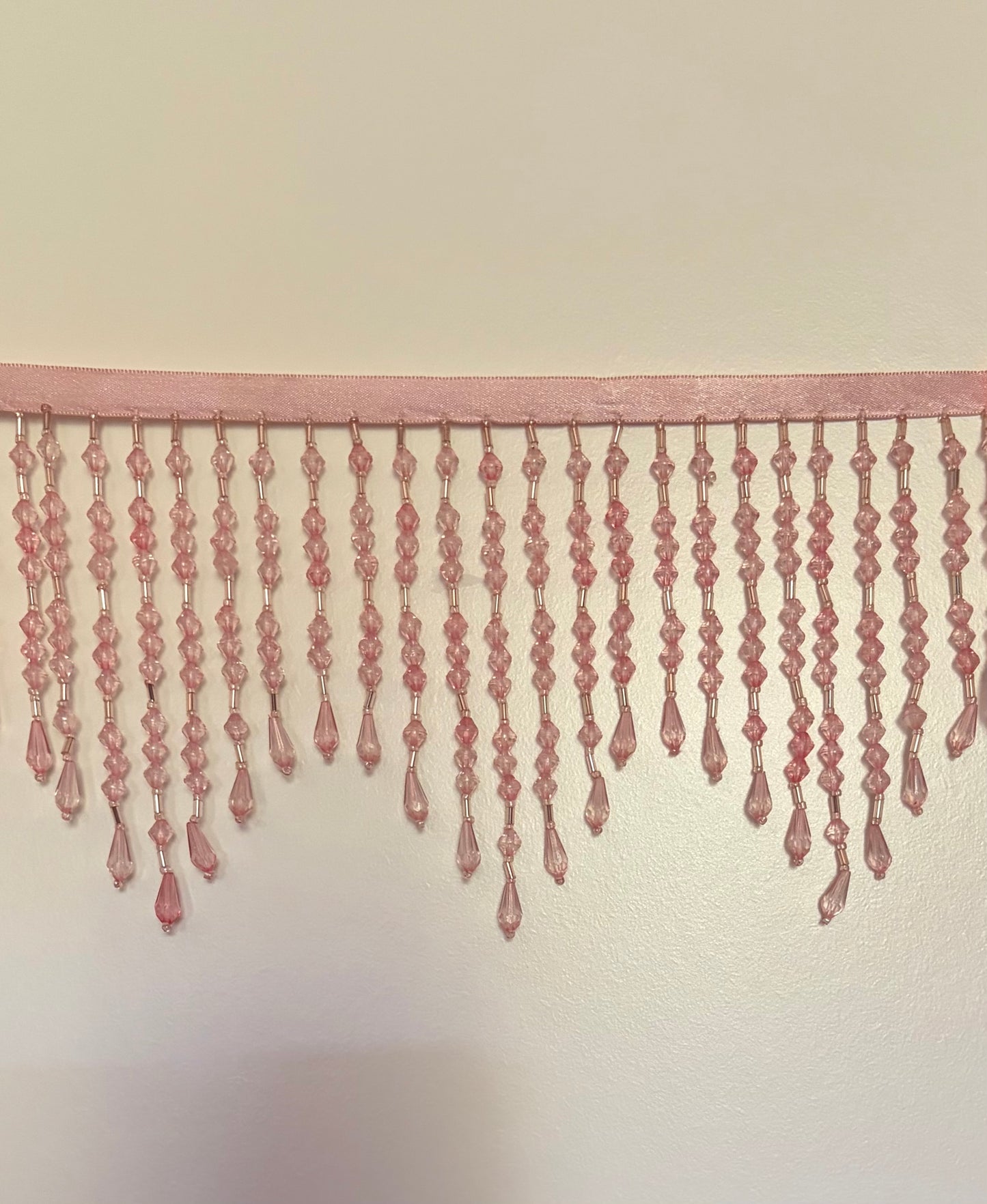 5" Light Pink ACRYLIC & Glass CHEVRON Bead Beaded Fringe Teardrop Ends Lamp Costume Trim
