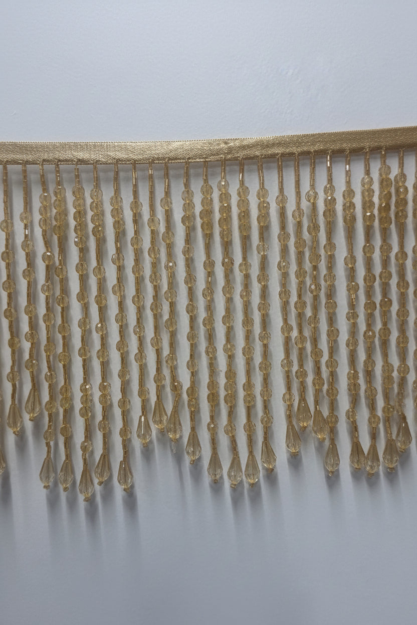 5" Honey Yellow Gold ACRYLIC & Glass Bead Beaded Fringe Teardrop Ends Lamp Costume Trim