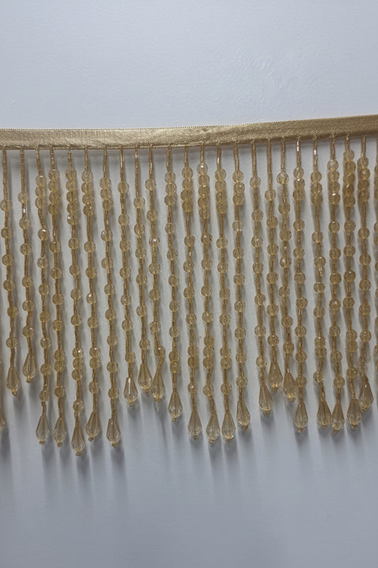 5" Honey Yellow Gold ACRYLIC & Glass Bead Beaded Fringe Teardrop Ends Lamp Costume Trim