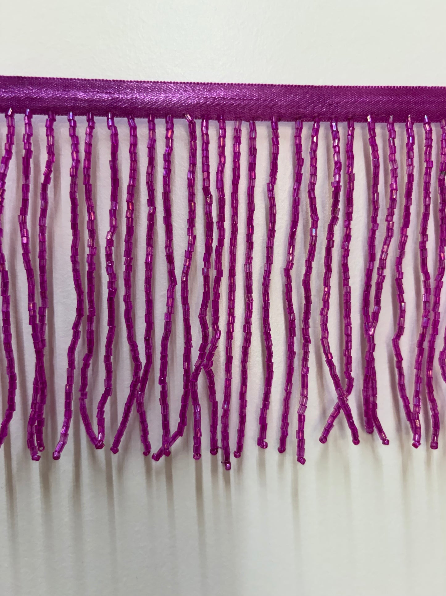 4" FUCHSIA AB Glass BUGLE Bead Beaded Fringe Lamp Costume Trim