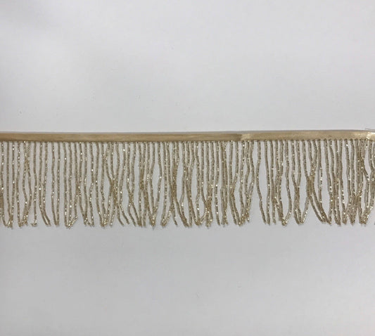 5 yard bolt 4/4.5" GOLD Glass BUGLE Bead Beaded Fringe Lamp Costume Trim