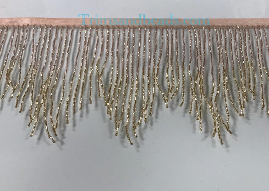 6.5/6" Rose Gold/Gold Sparkling Ombre Ombré CHEVRON Glass BUGLE Bead Beaded Fringe Lamp Costume Trim Variegated