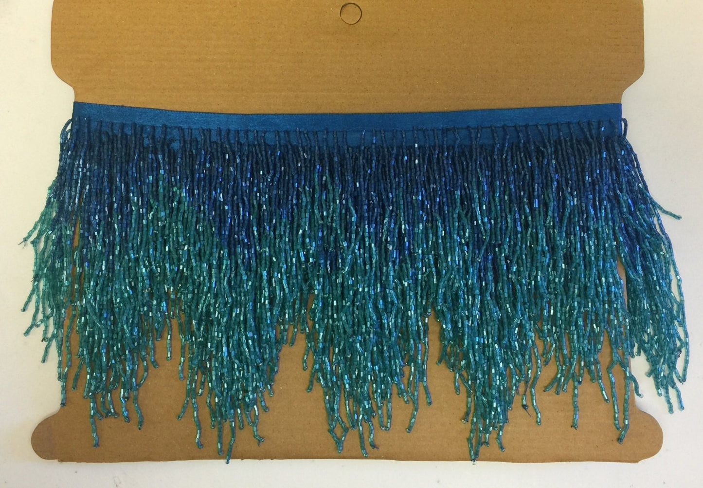5 Yard Bolt- 6.5" Blue/Teal Ombre Ombré CHEVRON Glass BUGLE Bead Beaded Fringe Lamp Costume Trim Variegated