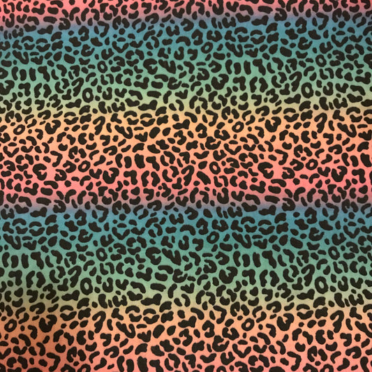 CLEARANCE-Rainbow Leopard Print Poly Cotton Fabric