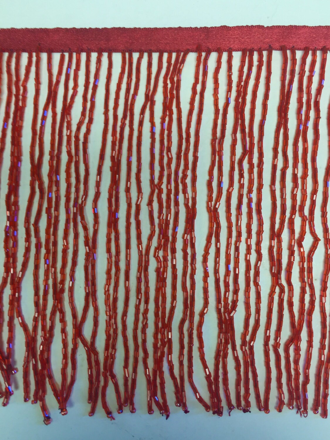 5 yard bolt 6.5/6" RED Glass BUGLE Bead Beaded Fringe Lamp Costume Trim