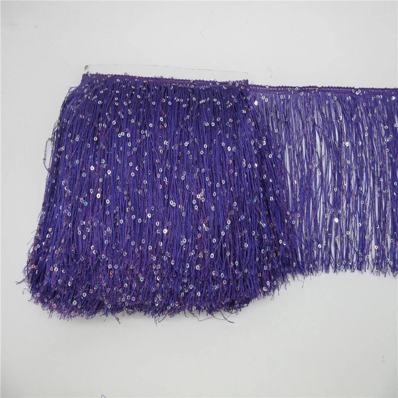 By the Yard-8" PURPLE with SILVER laser Sequins CHAINETTE Fabric Fringe Lampshade Lamp Costume Trim