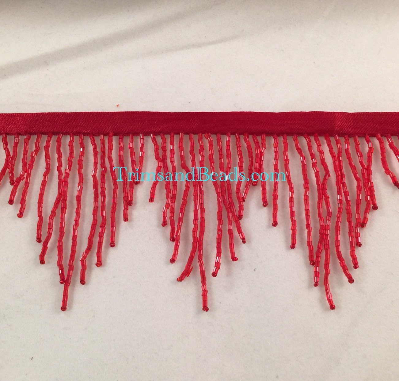3" RED Glass CHEVRON Bugle Bead Beaded Fringe Lamp Costume Trim Variegated