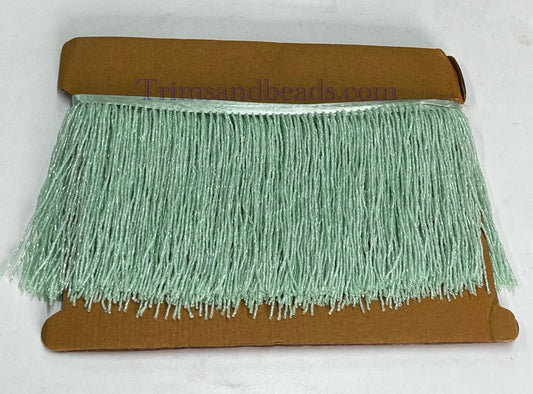 By yard-6" MINT GREEN Glass BUGLE Bead Beaded Fringe Lamp Costume Trim Choose Length