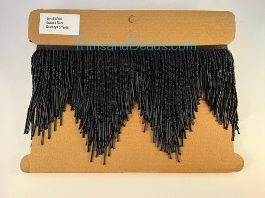 5 Yard BOLT 6" Black Glass SEED and Bugle Bead Beaded Fringe CHEVRON Lamp Costume Trim Variegated