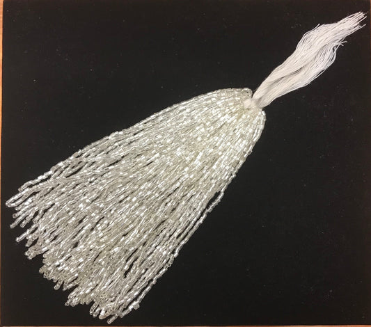100 Pieces Clear SILVER Droppers Individual 6 Inch Glass Bugle Bead Fringe Strands for Hand Sewing
