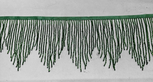 By the yard-6/6.5" Emerald GREEN Glass CHEVRON Beaded BUGLE BeadFringe Lamp Costume Trim Variegated