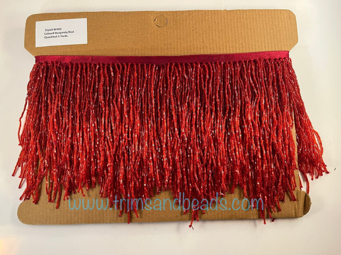 5 Yard Bolt- 6.5" Cranberry Burgundy to Red Sparkling Ombre Ombré CHEVRON Glass BUGLE Bead Beaded Fringe Lamp Costume Trim Variegated