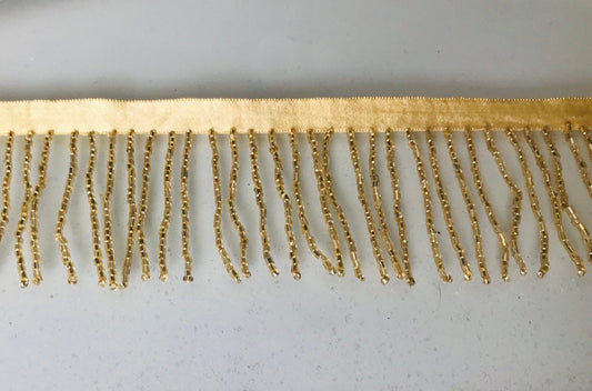 2/2.5" GOLD Glass BUGLE Bead Beaded Fringe Lamp Costume Trim