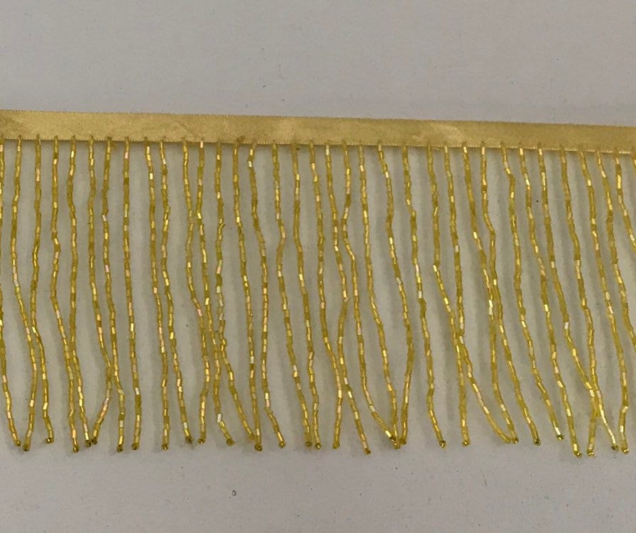 By the Yard 4/4.5" YELLOW Glass BUGLE Bead Beaded Fringe Lamp Costume Trim