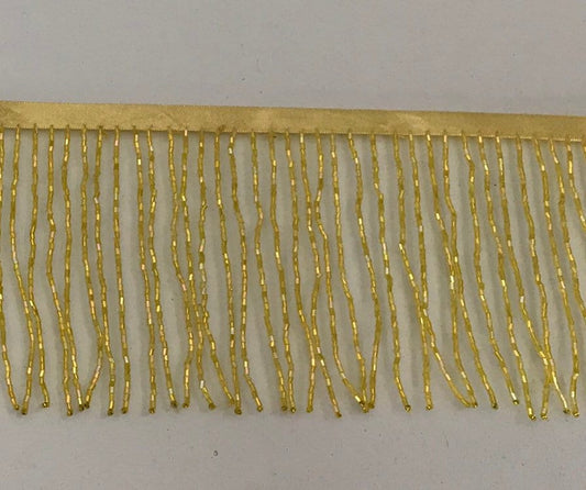 By the Yard 4/4.5" YELLOW Glass BUGLE Bead Beaded Fringe Lamp Costume Trim