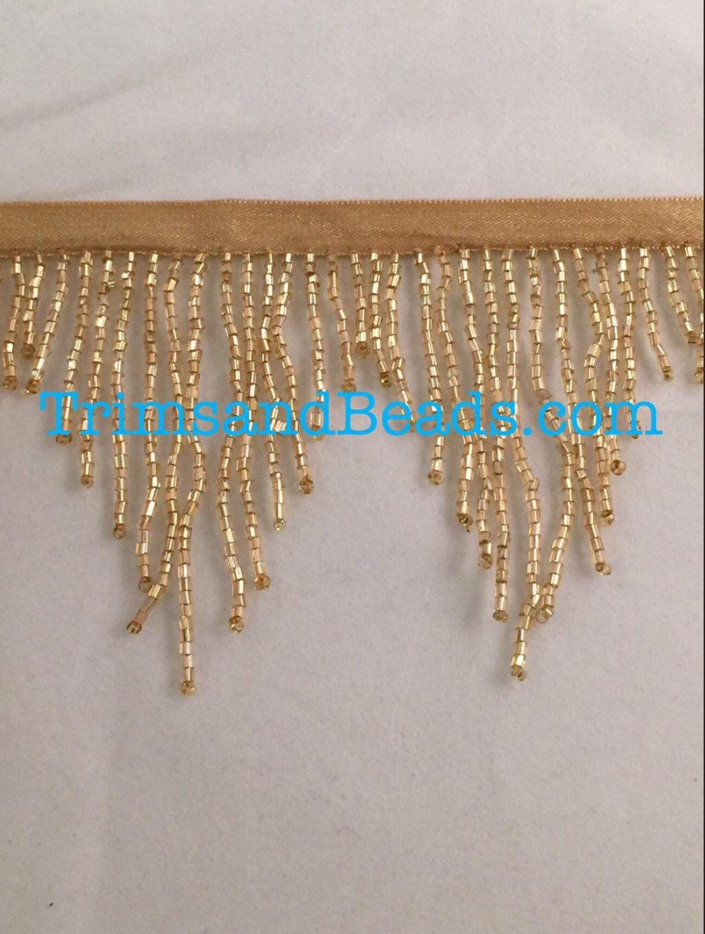 3" GOLD Glass CHEVRON Bugle Bead Beaded Fringe Lamp Costume Trim