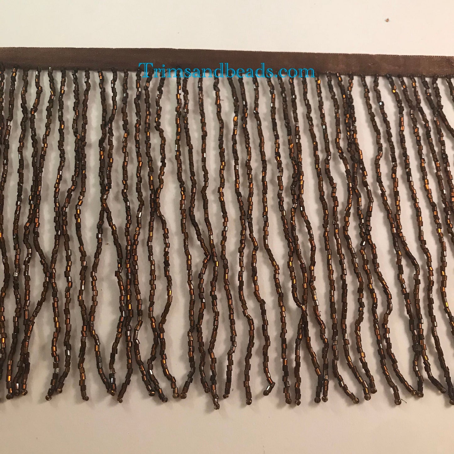 5 yard bolt-6.5/6" Dark COPPER Brown Glass BUGLE Bead Beaded Fringe Lamp Costume Trim