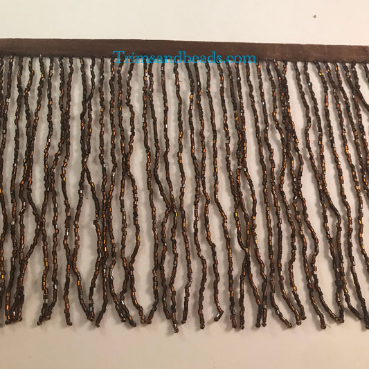 5 yard bolt-6.5/6" Dark COPPER Brown Glass BUGLE Bead Beaded Fringe Lamp Costume Trim
