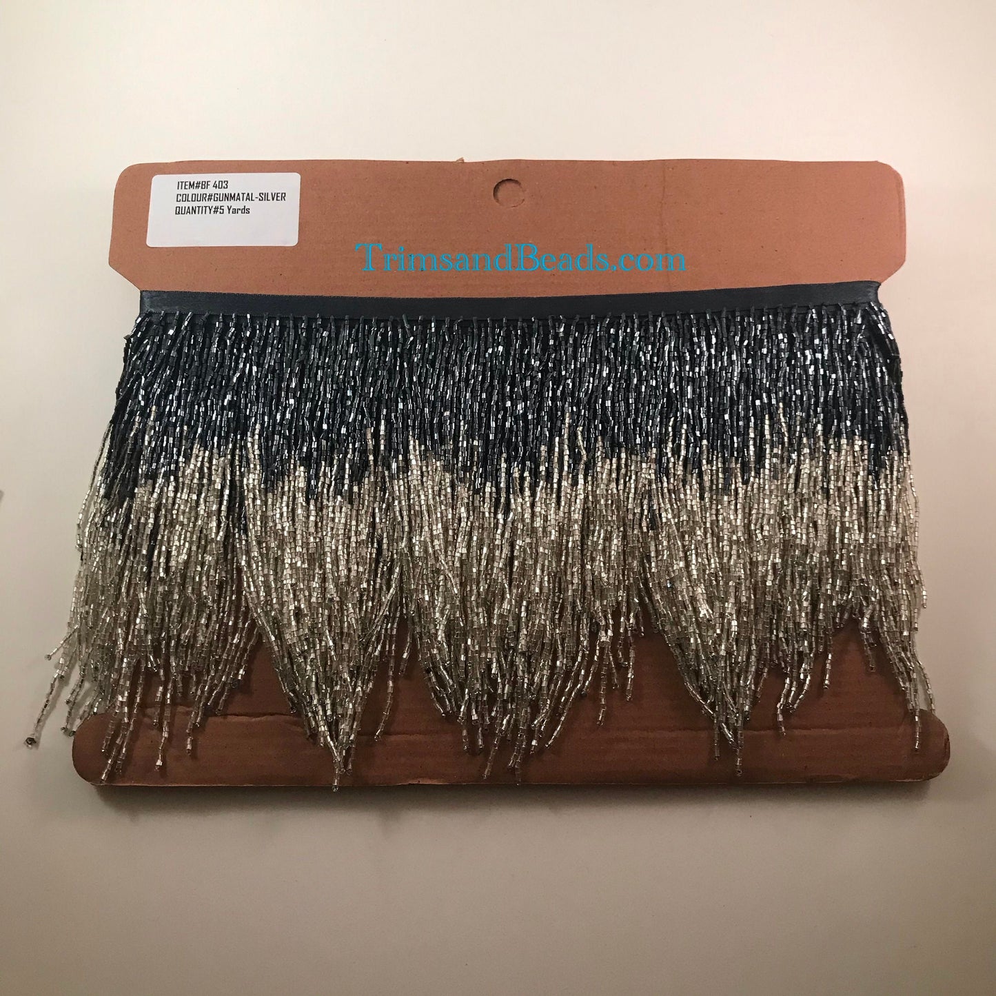 5 Yard Bolt- 6.5/6" Gunmetal Gray/Silver Sparkling Ombre Ombré CHEVRON Glass BUGLE Bead Beaded Fringe Lamp Costume Trim Variegated