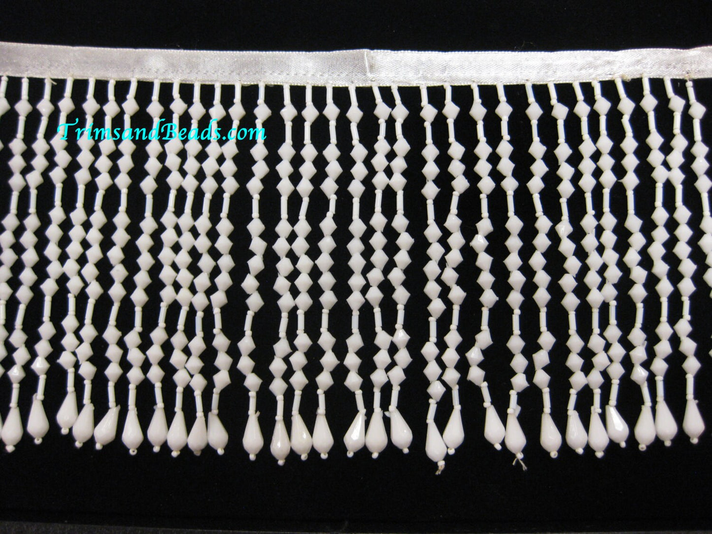 White 5" Acrylic & Glass Seed Bead Teardrop Beaded Fringe Lamp Costume Trim
