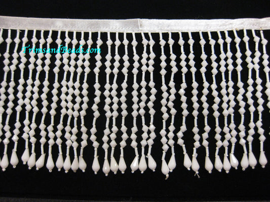 White 5" Acrylic & Glass Seed Bead Teardrop Beaded Fringe Lamp Costume Trim