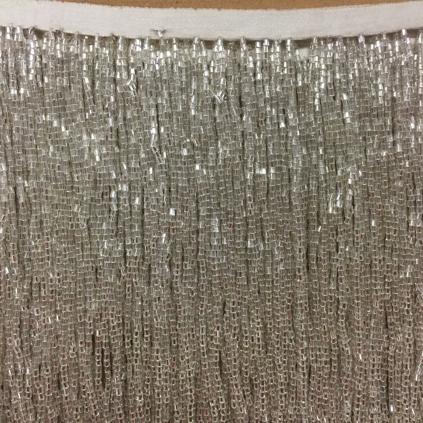 5 yard bolt-6.5/6" Clear SILVER Glass BUGLE Bead Beaded Fringe Lamp Costume Trim