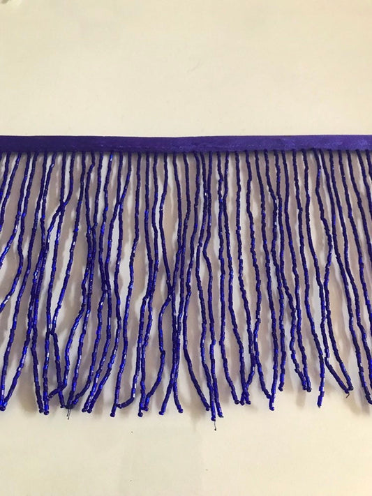 5 yard bolt 6.5/6" Dark ROYAL BLUE Glass BUGLE Bead Beaded Fringe Lamp Costume Trim