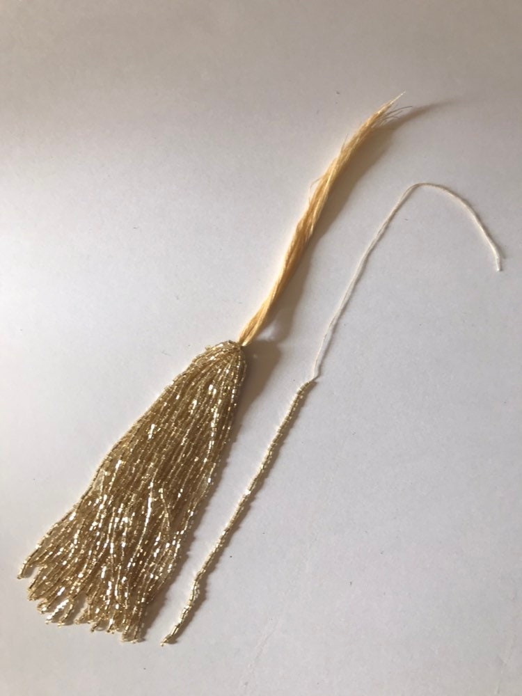 100 Piece Strands GOLD Droppers Individual 6 Inch Glass Bugle Bead Fringe Strands for Hand Sewing