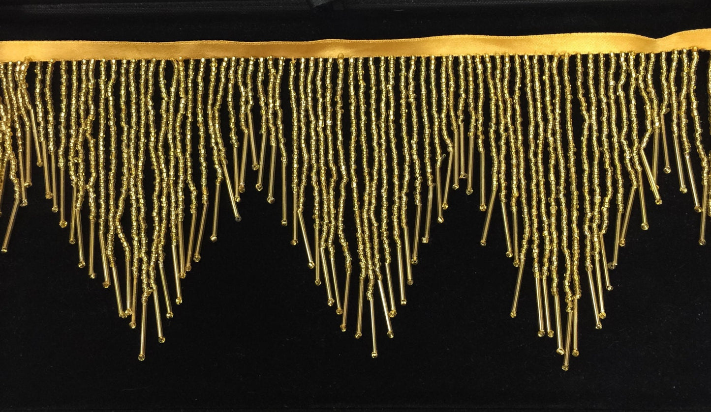 6.5" Gold Glass SEED Bead Beaded Fringe CHEVRON Lamp Costume Trim by the Yard