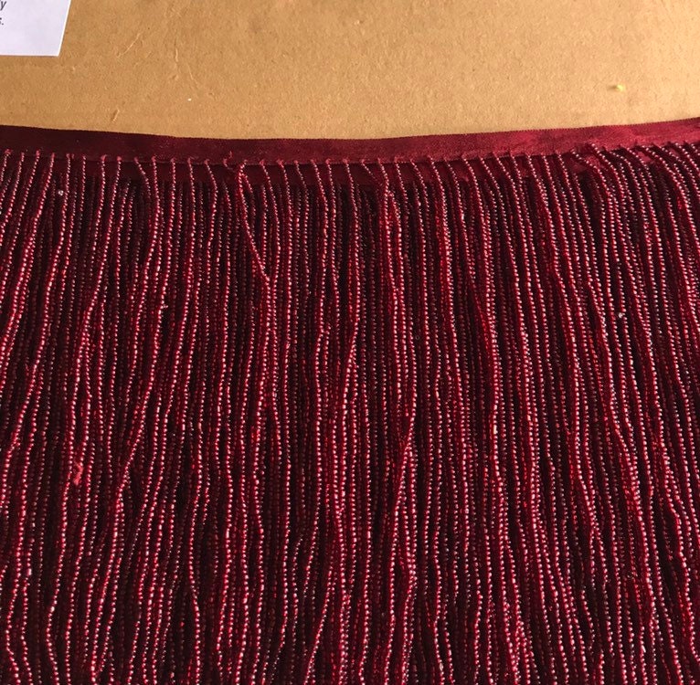 5 yard bolt 6" BURGUNDY RED Glass SEED Bead Beaded Fringe Lamp Costume Trim
