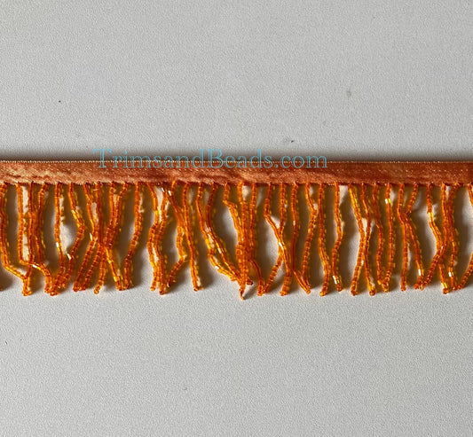 2/2.5" ORANGE Glass BUGLE Bead Beaded Fringe Lamp Costume Trim