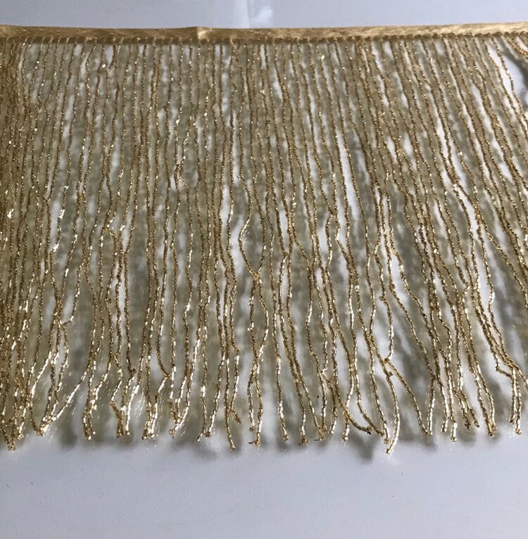 3 yard bolt-12" GOLD Glass BUGLE Bead Beaded Fringe Lamp Costume Trim Choose Length